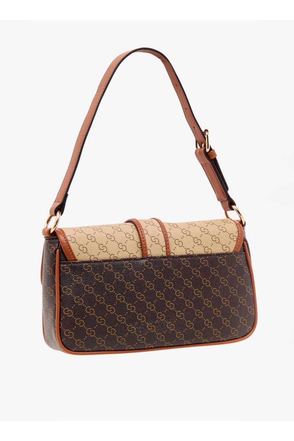 Celeste-Monogram Print Satchel Bag with Adjustable Strap and Flap Closure 3
