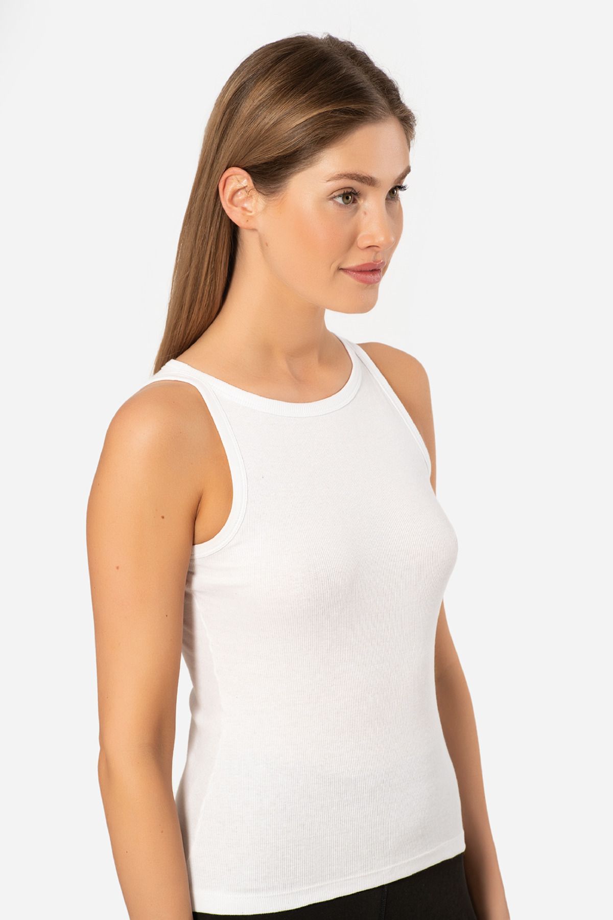 TÜREN-3403 Women's Halter Neck Ribbed Athlete T-Shirt 4