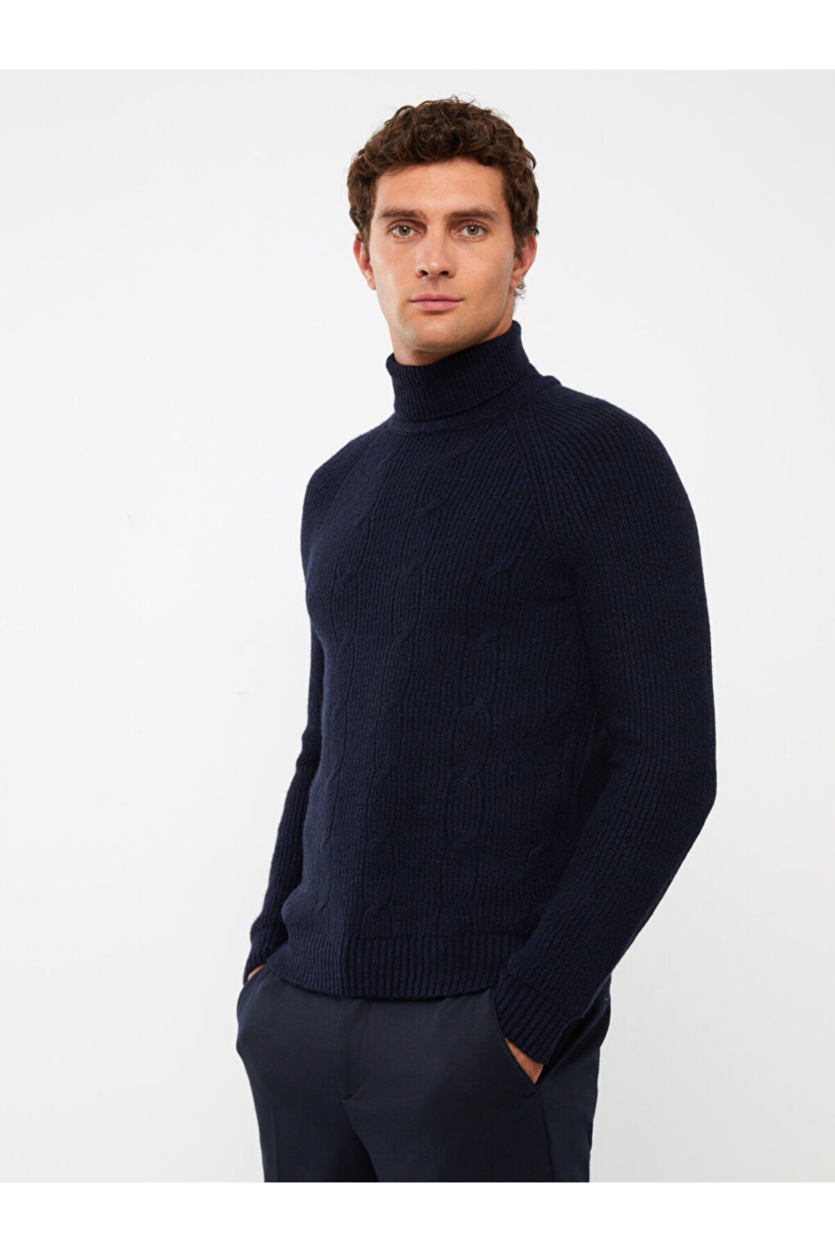 ال سی وایکیکی ژاکت بافتنی مردانه آستین بلند یقه اسکی کلاسیک سرمه‌ای Lcwaıkıkı (W3)