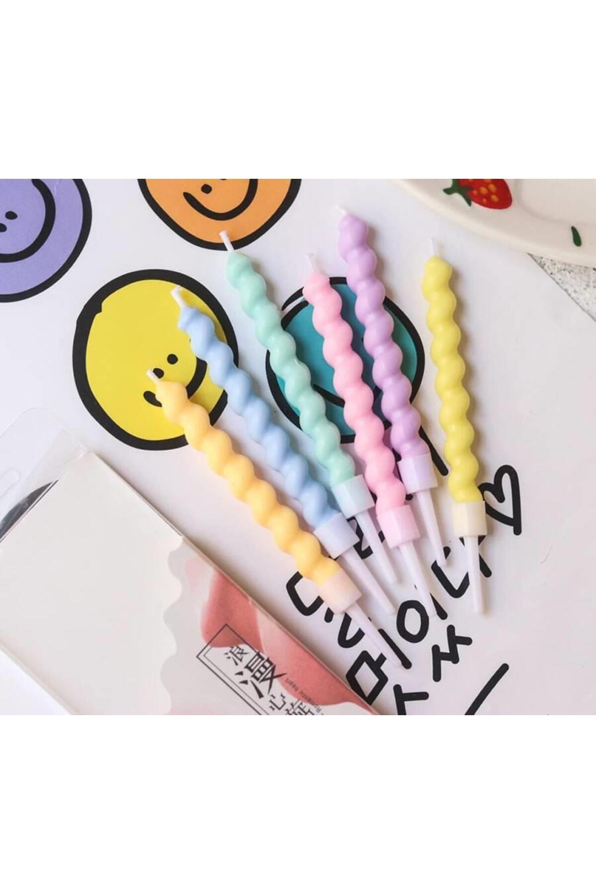 İpek Böceği Mum Spiral Makaron Renkli 12 cm 6 Adet