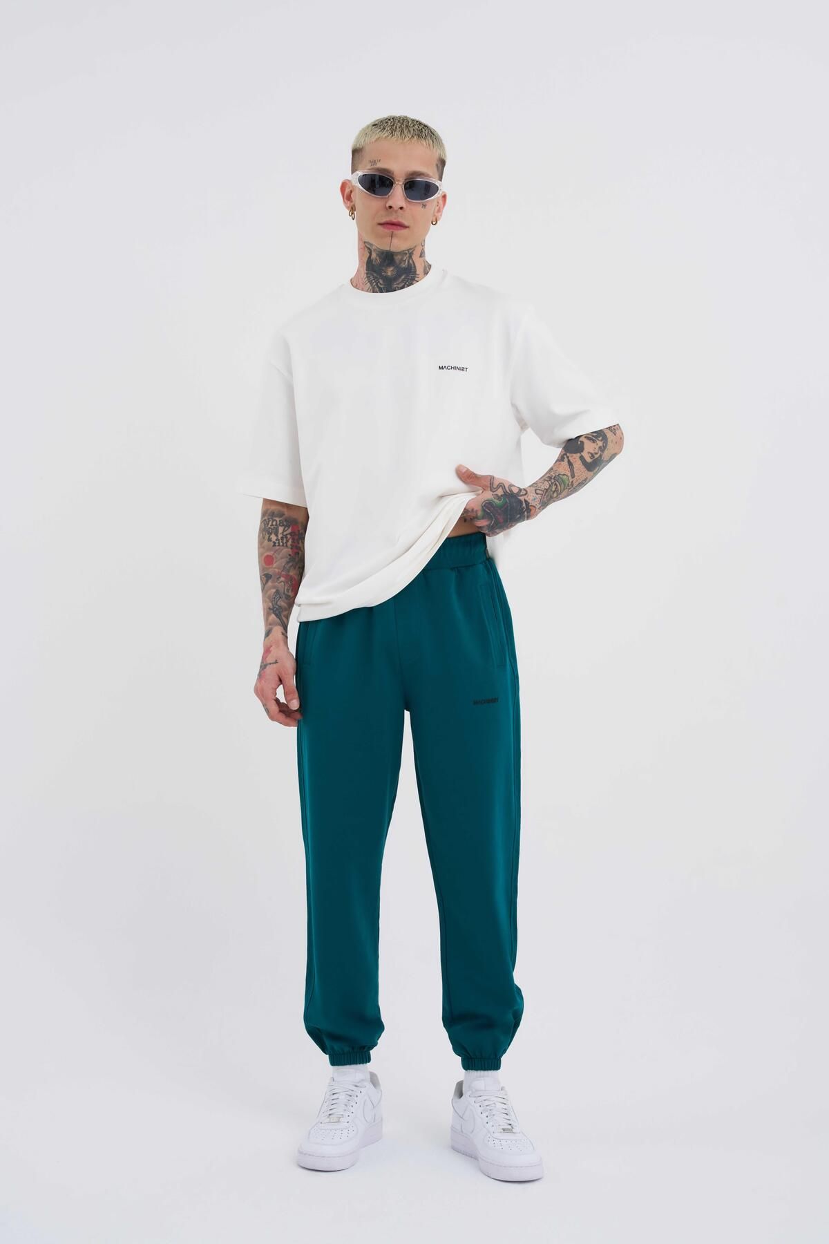 تی شرت سبز مردانه Male Basic Seliled Jogger Petroleum Green TrackSuit Six Machinist
