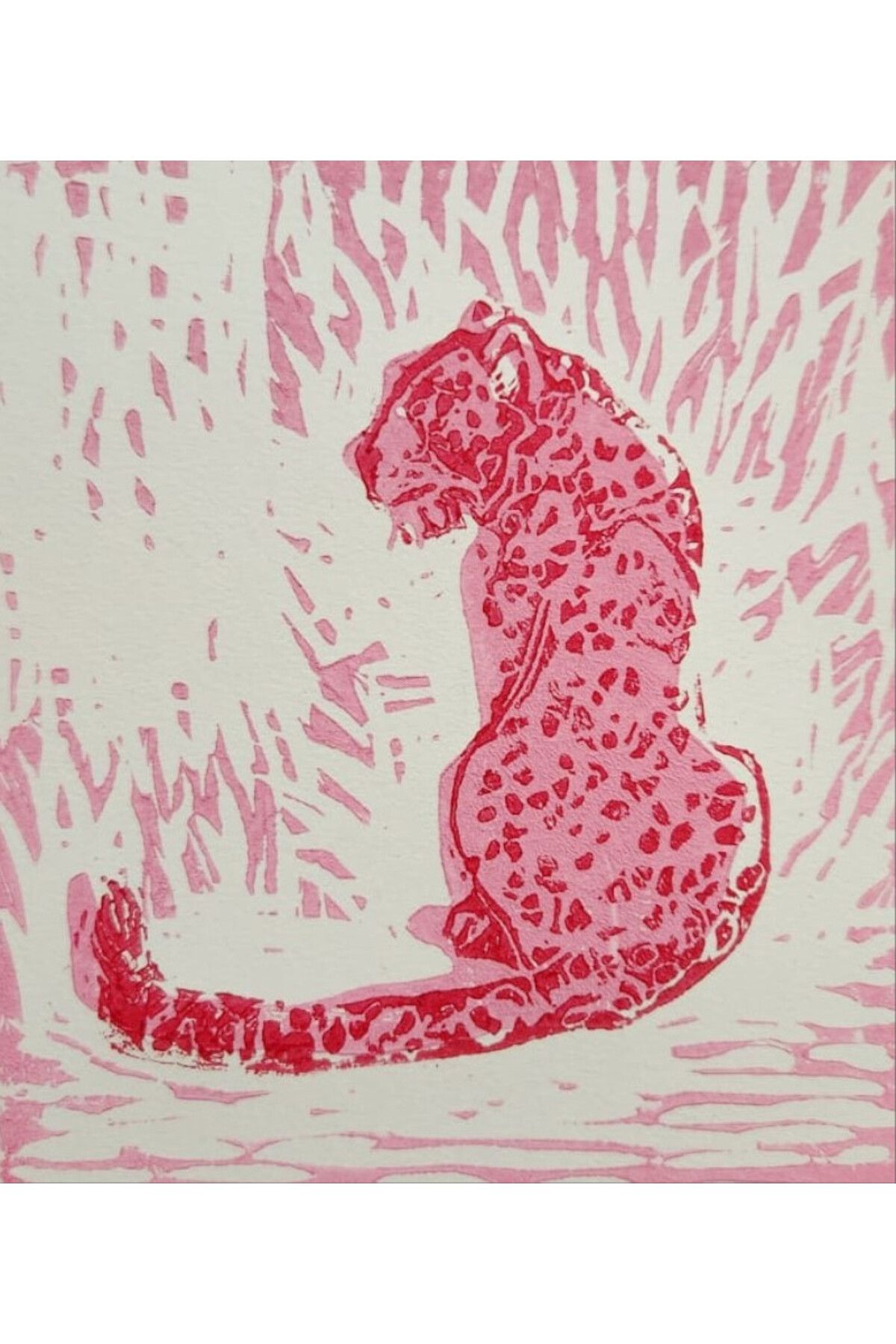 Winsor Newton Özgün Baskı - Pembe Leopar Resmi - Linolyum