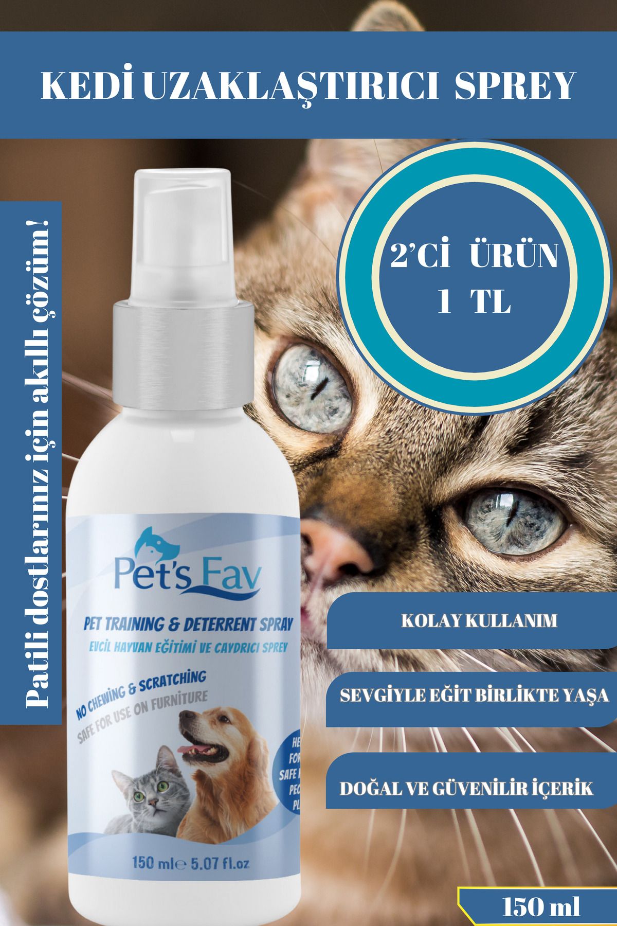 Pets Fav Kedi Tuvalet Eğitimi, Doğal Uzaklaştırıcı Sprey, Caydırıcı, Tırmalama ve Isırma Önleyici