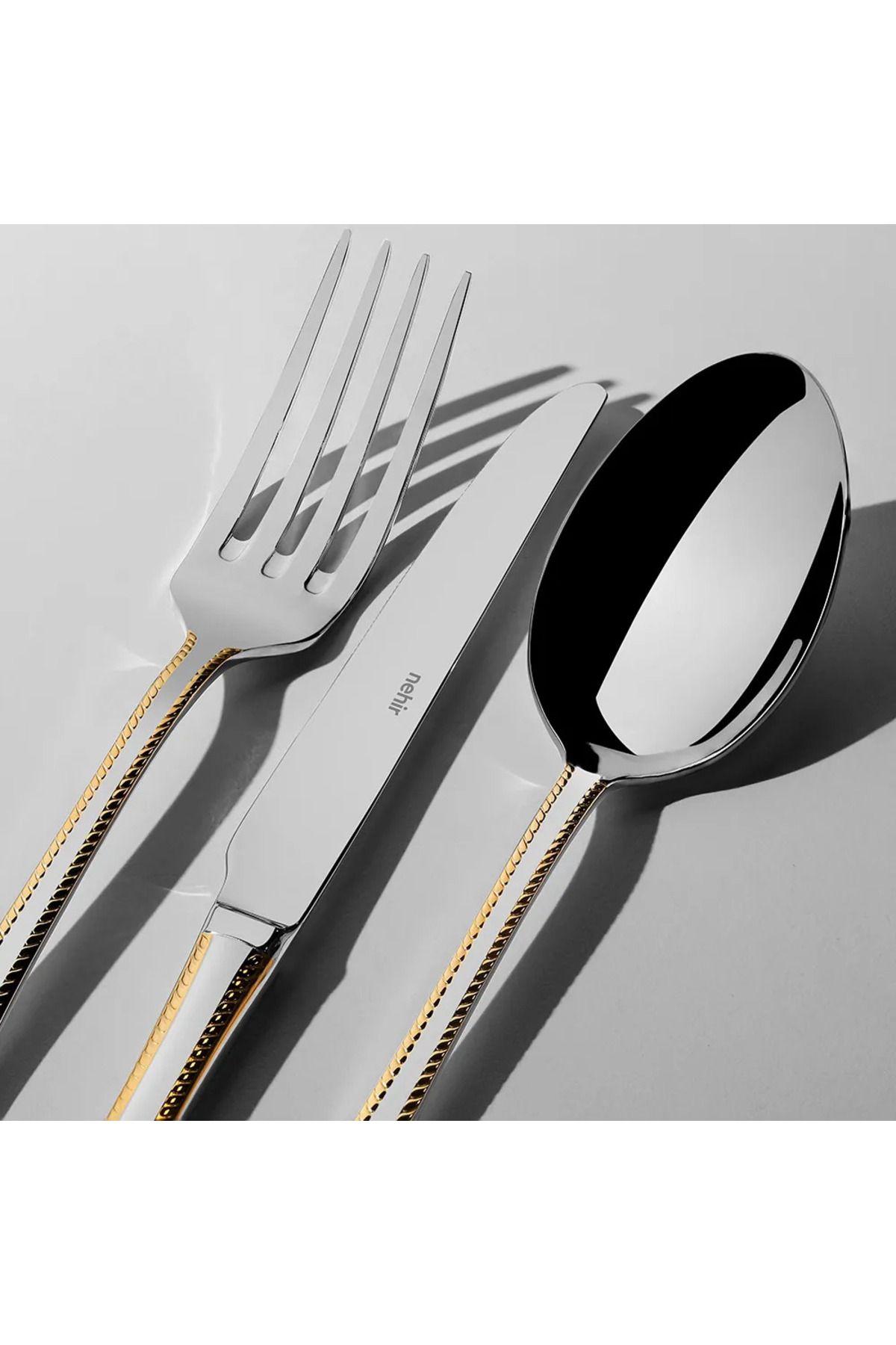 Nehir-Fulya 24 Carat Plain Gold Plated 89 Piece Fork Spoon Knife Set with Cardboard Box 3