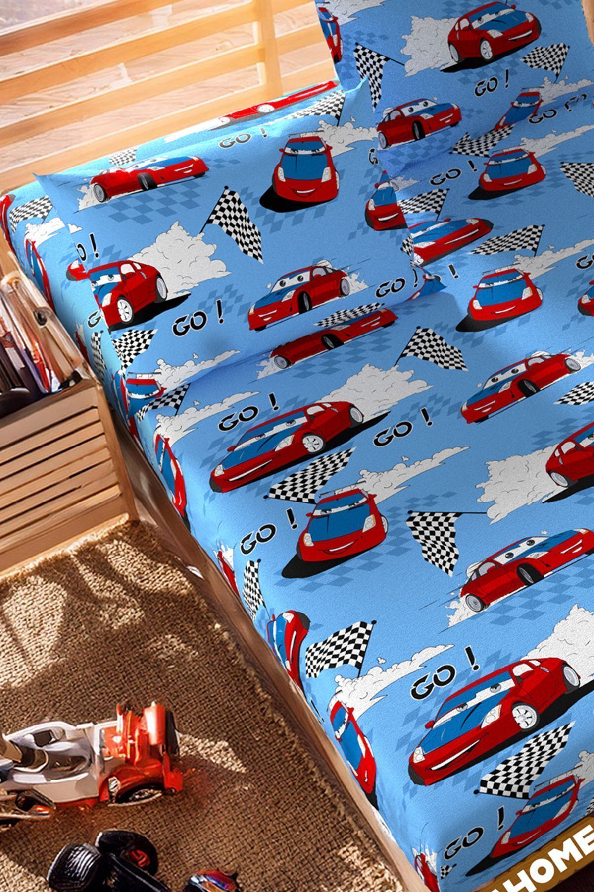 Lorien-Car Patterned Ranforce Fabric Single Elastic Sheet Set (1 Piece Pillow Case) 3