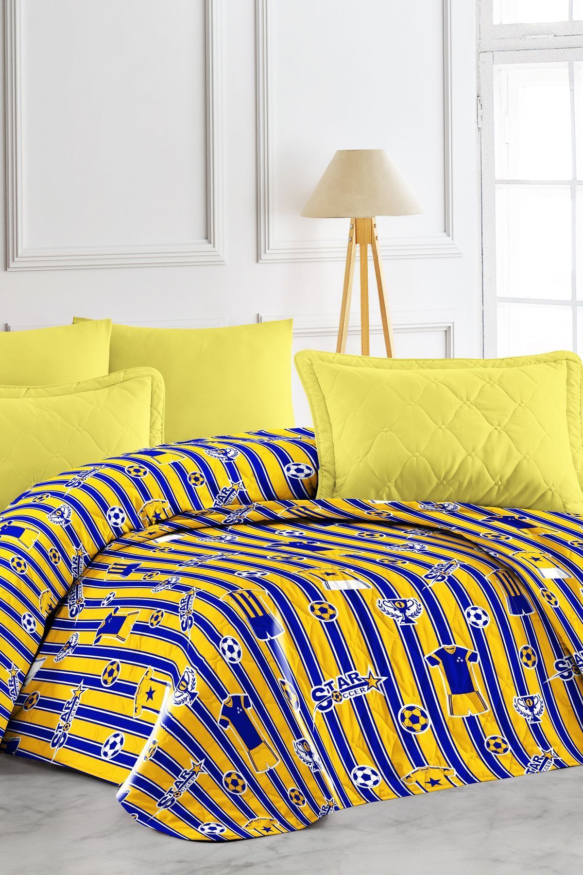 EVA-Fan Patterned Quilted Single Bedspread and Sofa - 155x230 Cm 4
