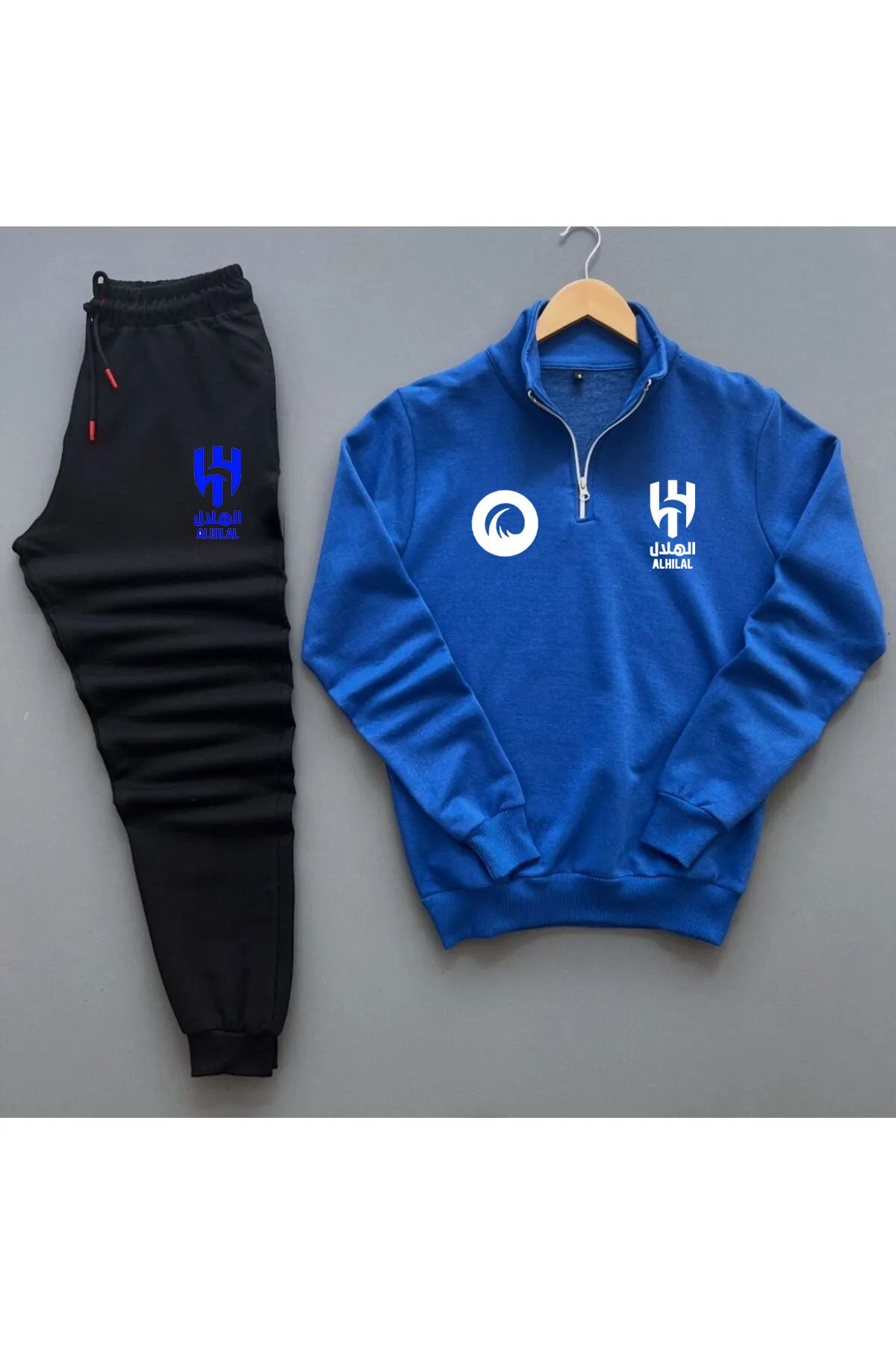 Pisa Art Al-Hilal Suudi Arabistan Mavi Taraftara Özel Yarım Fermuarlı Sweatshirt + Eşofman altı Kombin