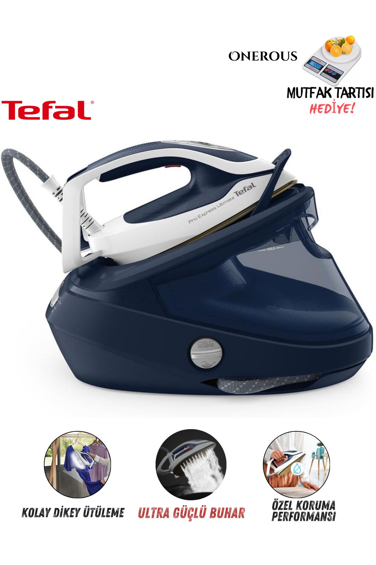 TEFAL 8 Bar Yüksek Basınç Teknolojili Premium Buhar Kazanlı Ütü, Dikey Ütüleme, Anti-kireç Sistemi