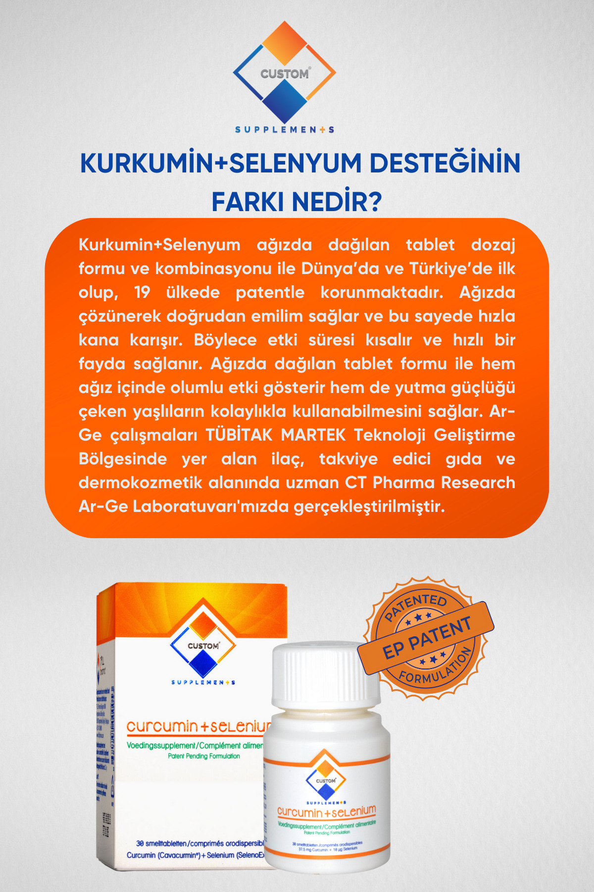 Custom Supplements-الكركمين (الكركم / الكركمين / الكركم لونجا / الكركم) تركيبة براءة اختراع لقرص السيلينيوم 3
