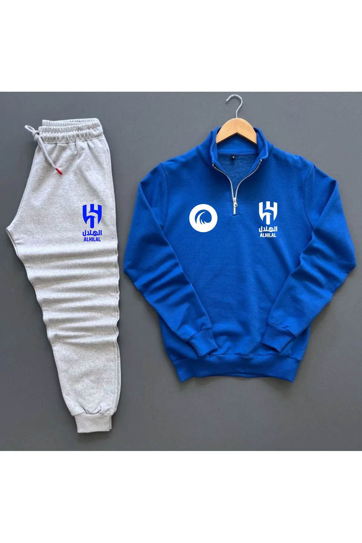 Pisa Art Al-Hilal Suudi Arabistan Mavi Taraftara Özel Yarım Fermuarlı Sweatshirt + Eşofman altı Kombin