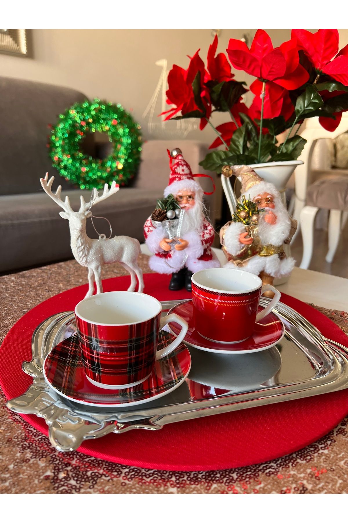 Ayd Home-Christmas 80 ml Checkered New Year Presentation - Set of 2 Plaid Cups 1