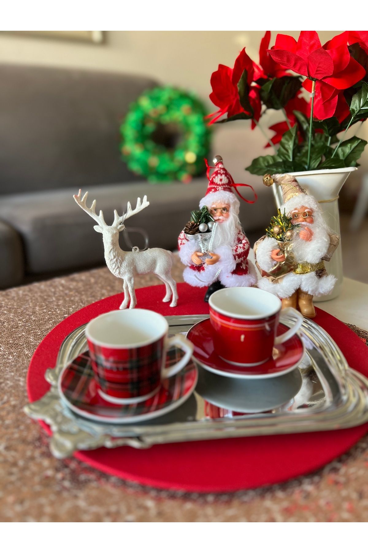 Ayd Home-Christmas 80 ml Checkered New Year Presentation - Set of 2 Plaid Cups 3