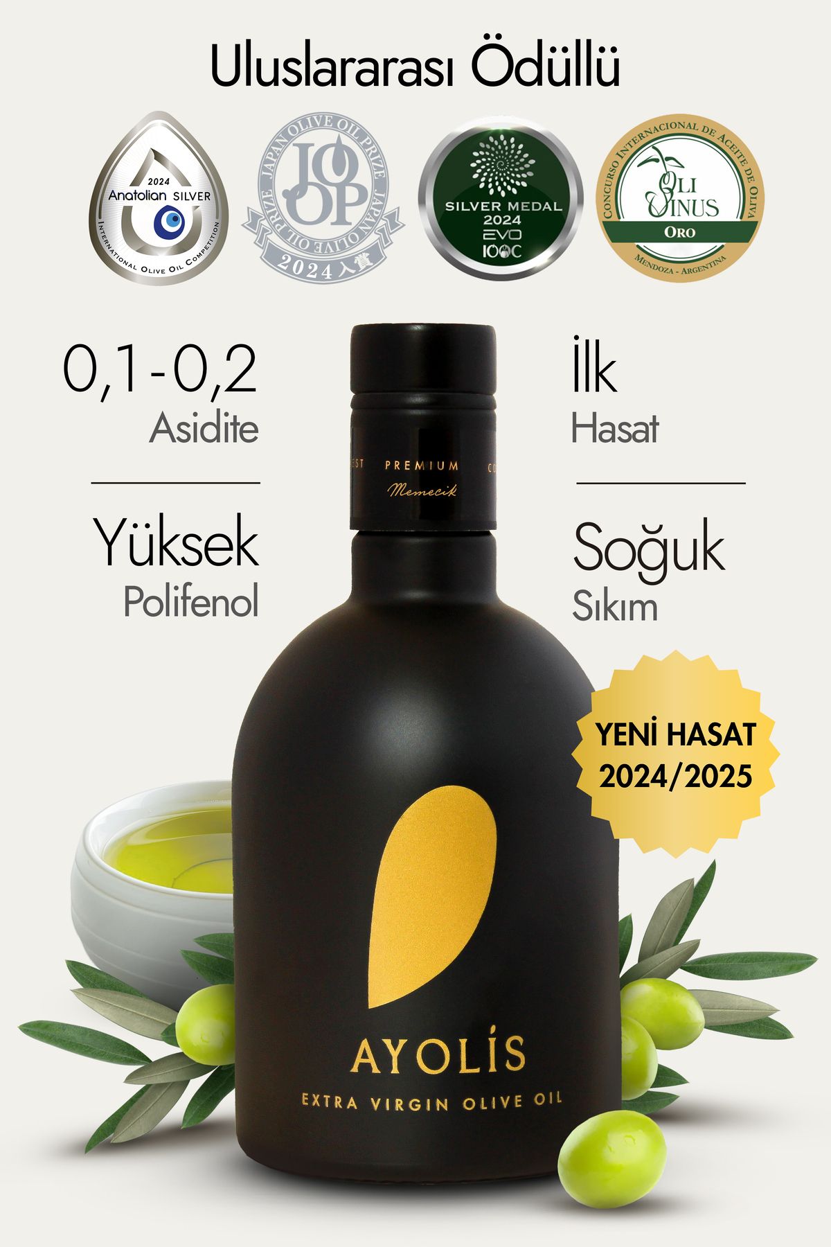 Ayolis Premium Gurme Memecik Zeytinyağı 500 ml Ödüllü Erken Hasat Soğuk Sıkım Natürel Sızma Zeytinyağı