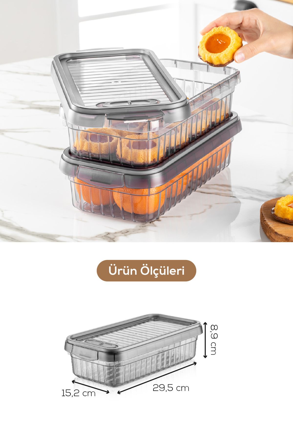 Vienev-Set of 6 Self-Striped Storage Containers with Lockable Lids 2 Liters 8