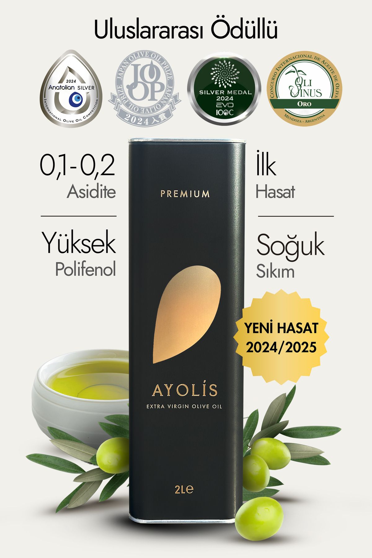 Ayolis Premium Gurme Memecik Zeytinyağı 2 Lt Ödüllü Erken Hasat Soğuk Sıkım Natürel Sızma Zeytinyağı