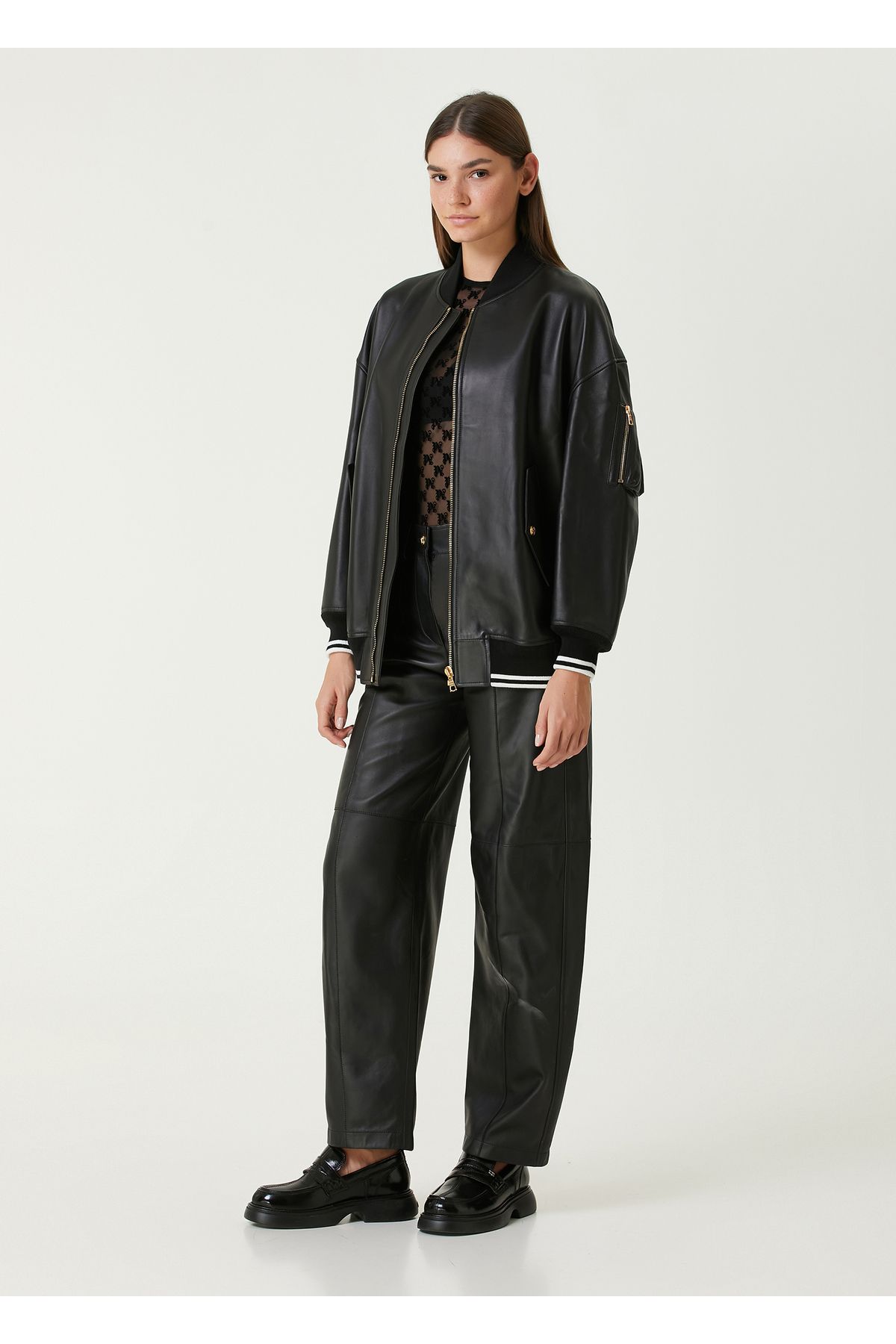 Palm Angels-Black Leather Bomber Jacket Size: 36 2