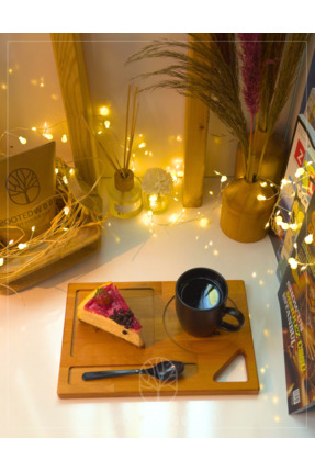 RootedWood İçecek, Kek ve Kaşık Tutuculu Kayın Servis Tepsisi – Şık Tatlı ve ...