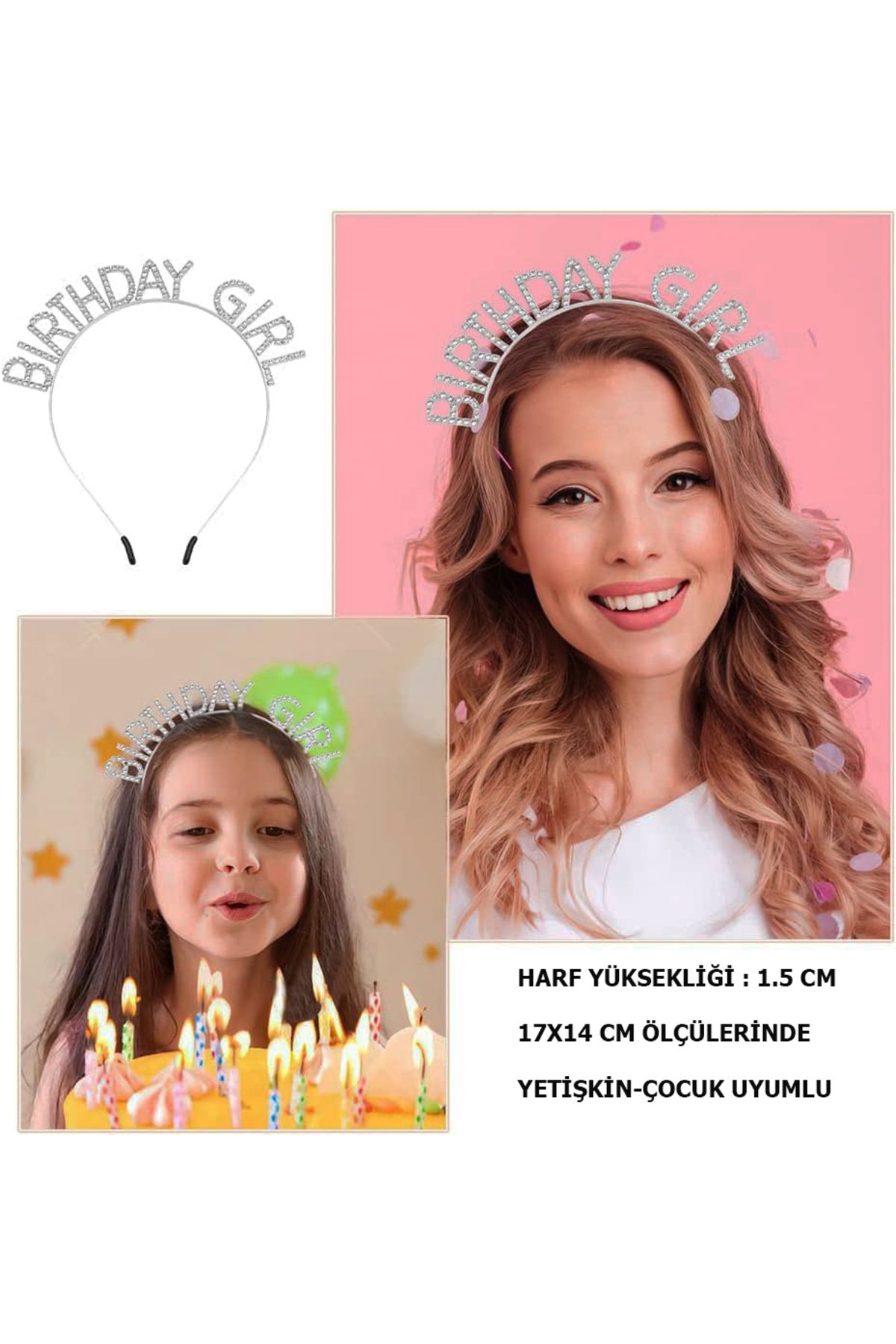 Narnuga Kristal Taşlı Gümüş Birthday Girl Yazılı Doğum Günü Parti Tacı 19x11 cm ( - MCT9385-1283