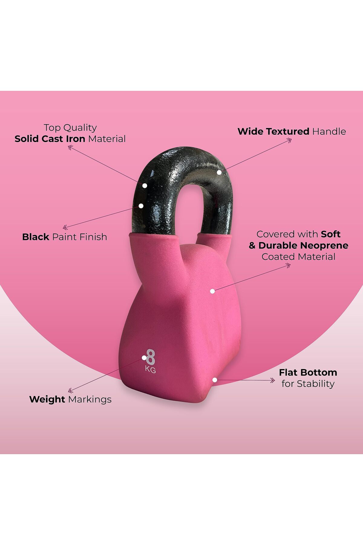 Nivia-Ab. Kettlebell 8Kg (17.6LB) | Pink, Iron with Rubber Coat | Fitness Weights 3