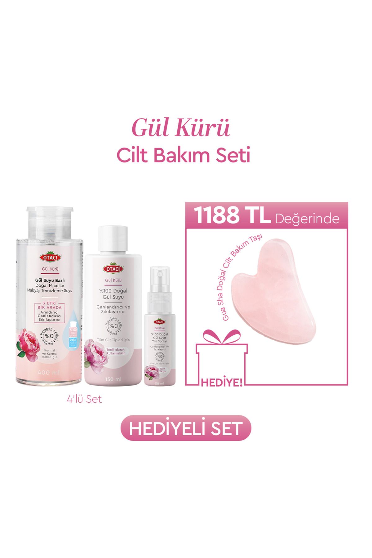 Otacı Gül Kürü Cilt Bakım Seti – Gua Sha Hediyeli