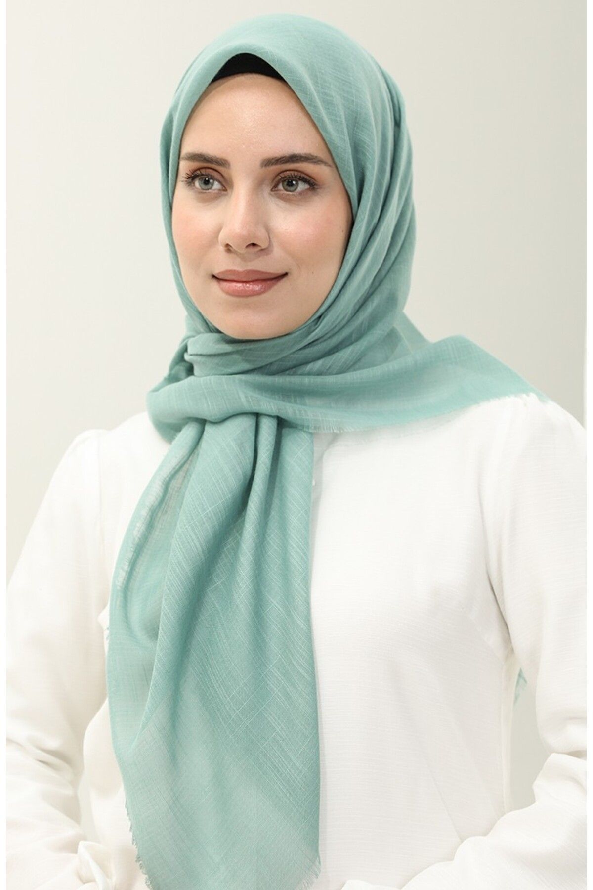 SEMİNEN-Mint Color Plain Flame Cotton Thin Scarf 1