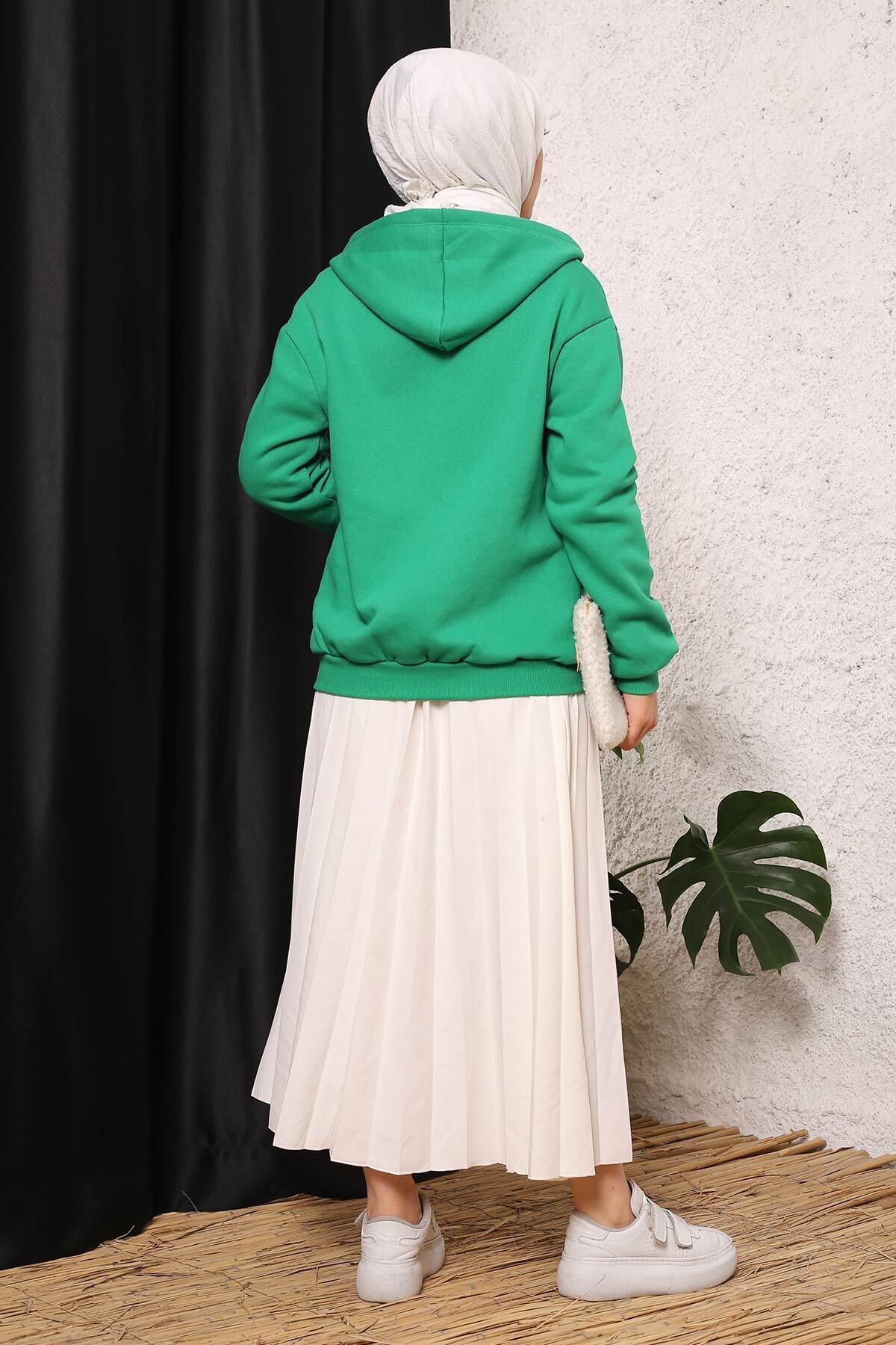 İmajButik-Green Hooded Three Thread Raised Sweatshirt 3