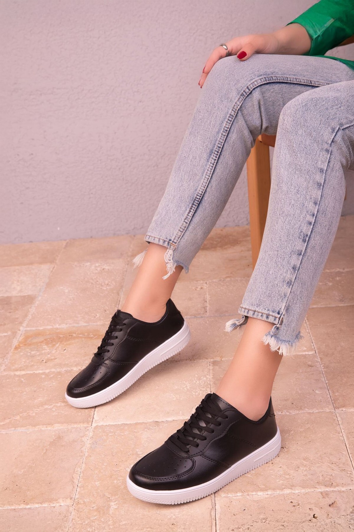 Günlük Bağcıklı  Unisex Spor Ayakkabı Günlük Sneaker Siyah/Beyaz