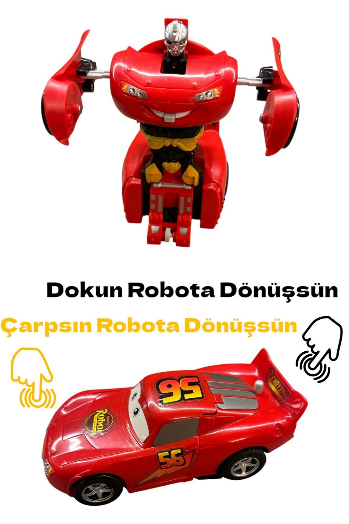 Robota Dönüşen Çek Bırak Araba Oyuncak Yarış Arabası Şimşek Mcqueen