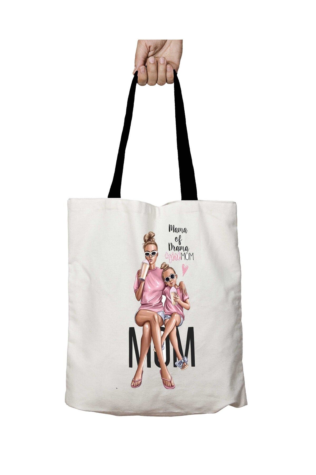 ART HEDİYE Mâner Negru My Dream Mom Mama Of Drama Girl Mom Geantă De Umăr Lavabilă Pentru Școală Unisex - One Size