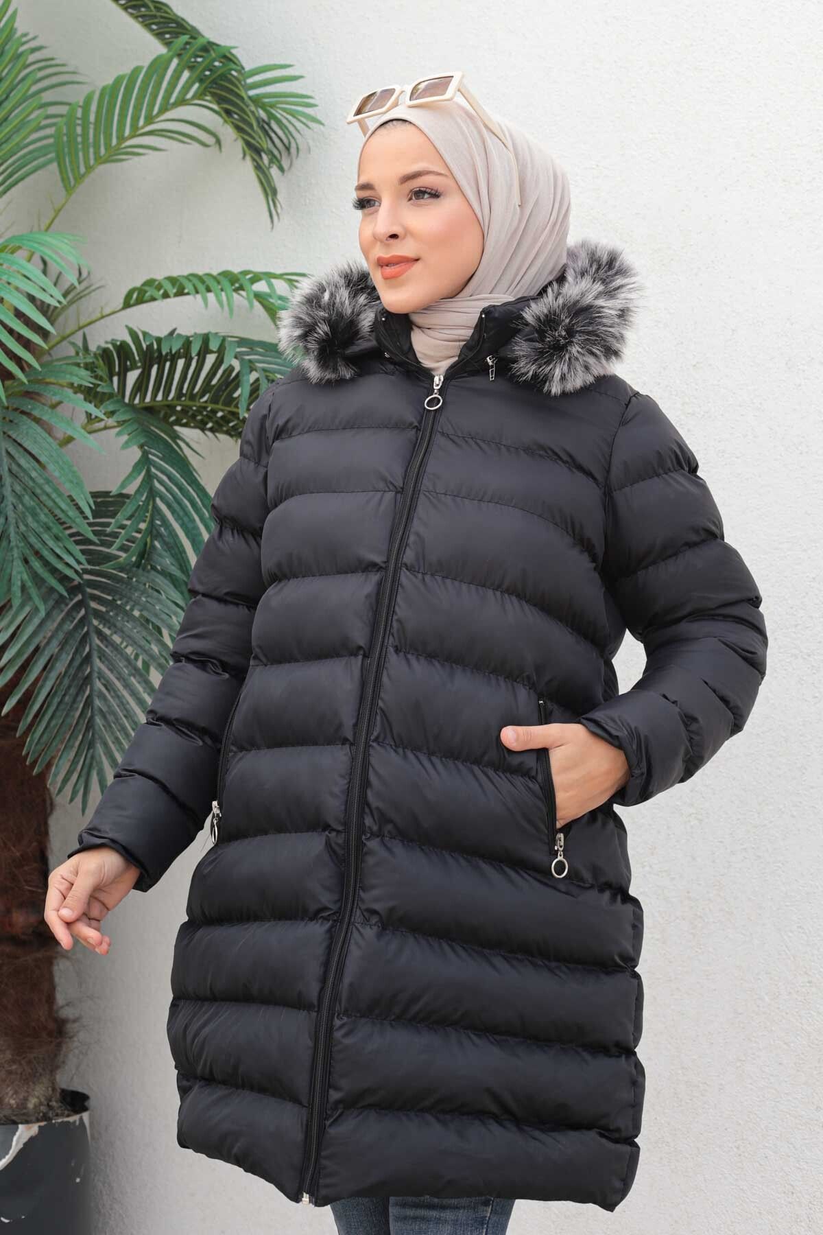 İmajButik-Palton negru de marime mare, cu glugă, hijab 5