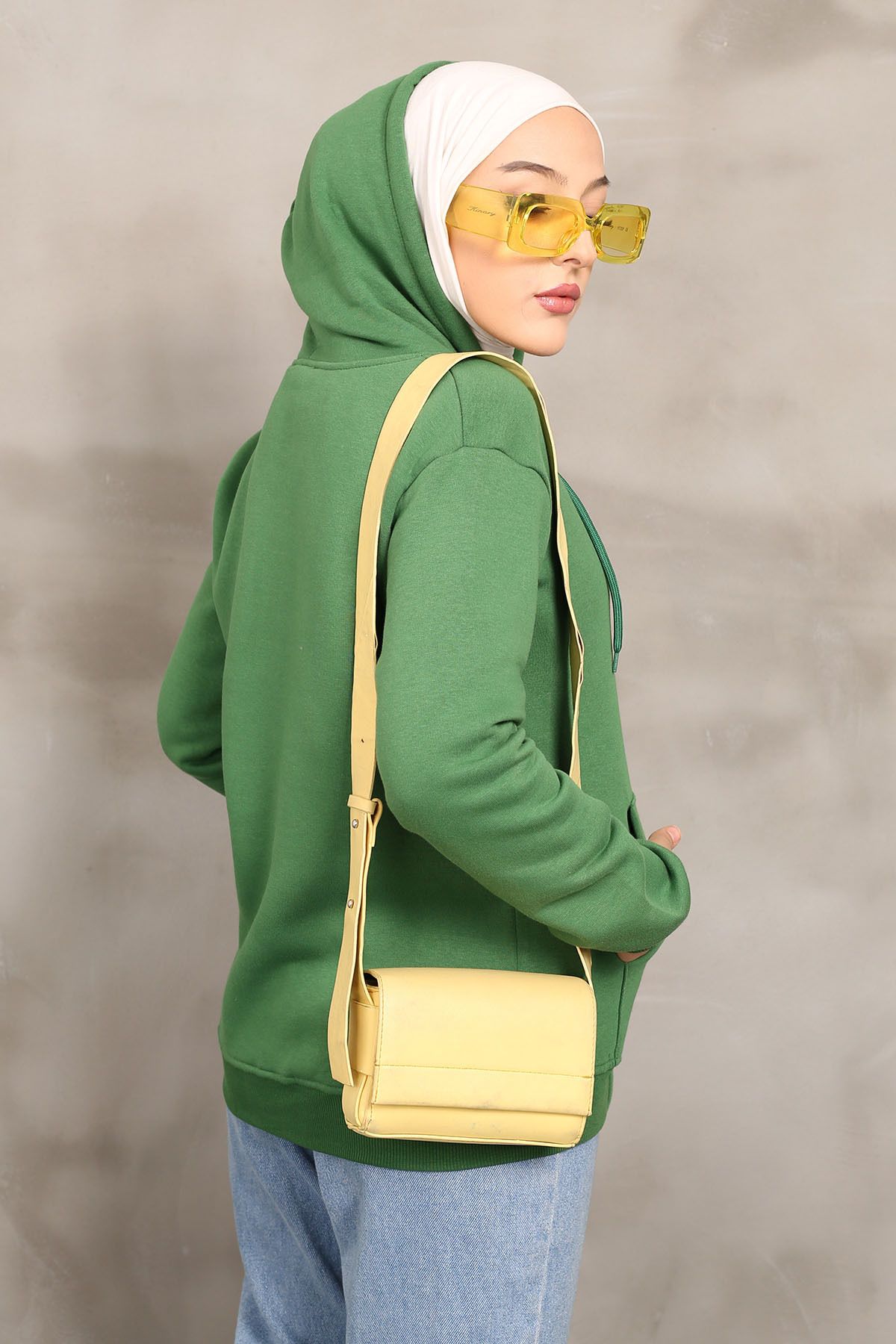 İmajButik-Green Hooded Three Thread Raised Sweatshirt 1