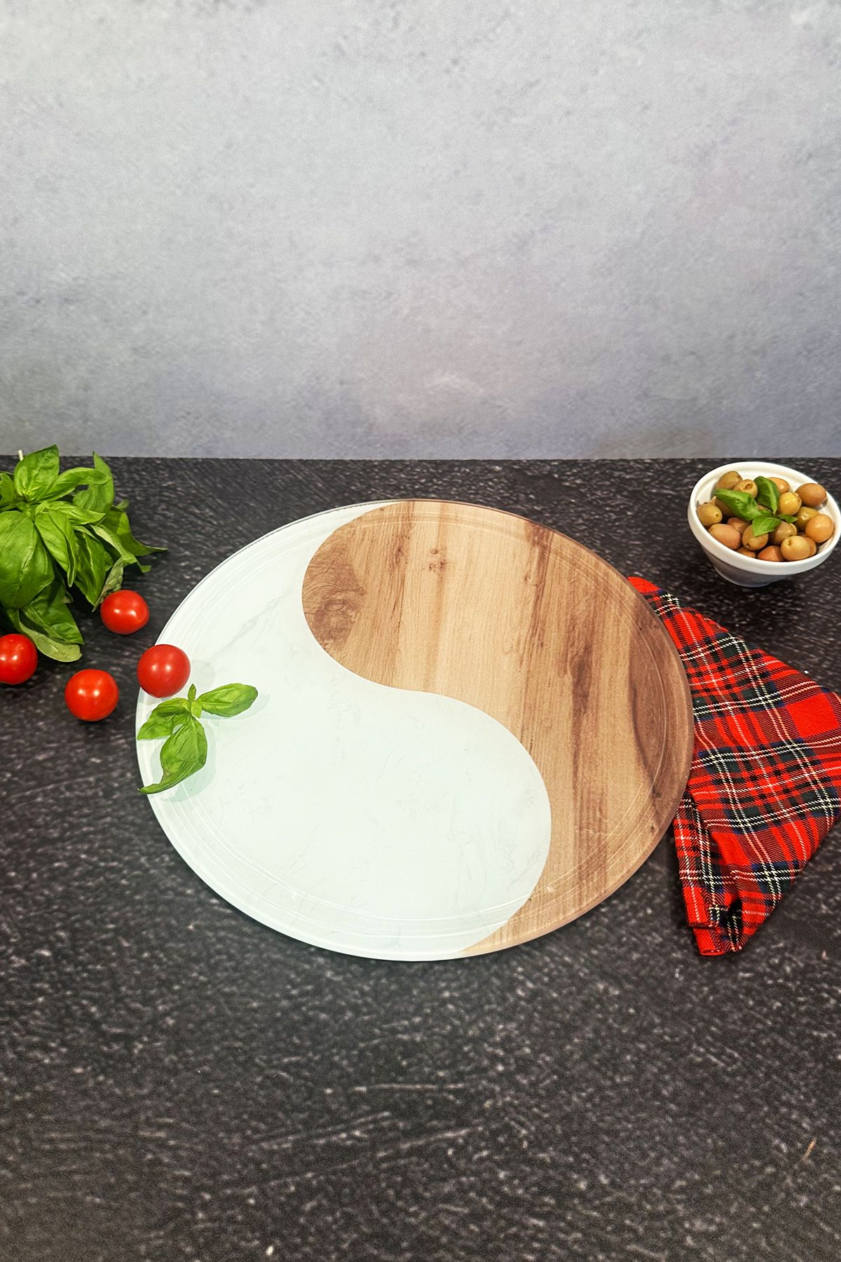 Decorita-Yin Yang Patterned Glass Cutting Board - Diameter 32cm| Patented Product 2