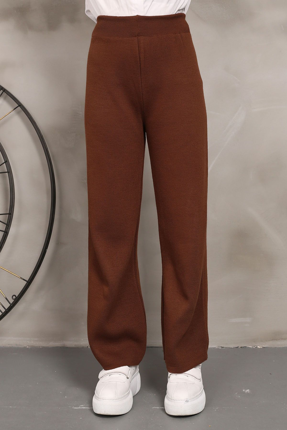 İmajButik-Brown High Waist Wide Leg Knitwear Trousers 3