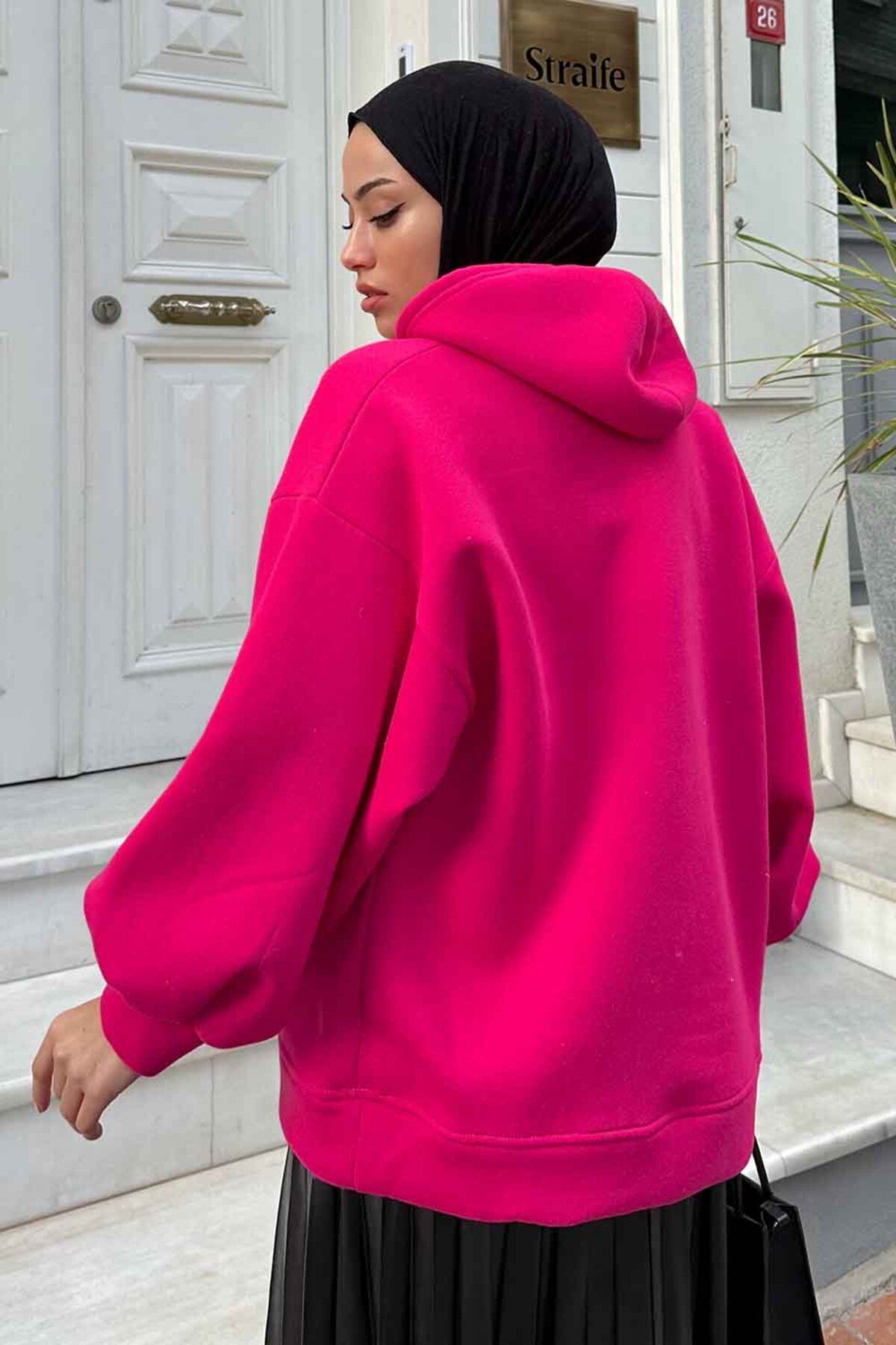 lamelif-Fuchsia Balloon Sleeve Three Thread Sweatshirt 4