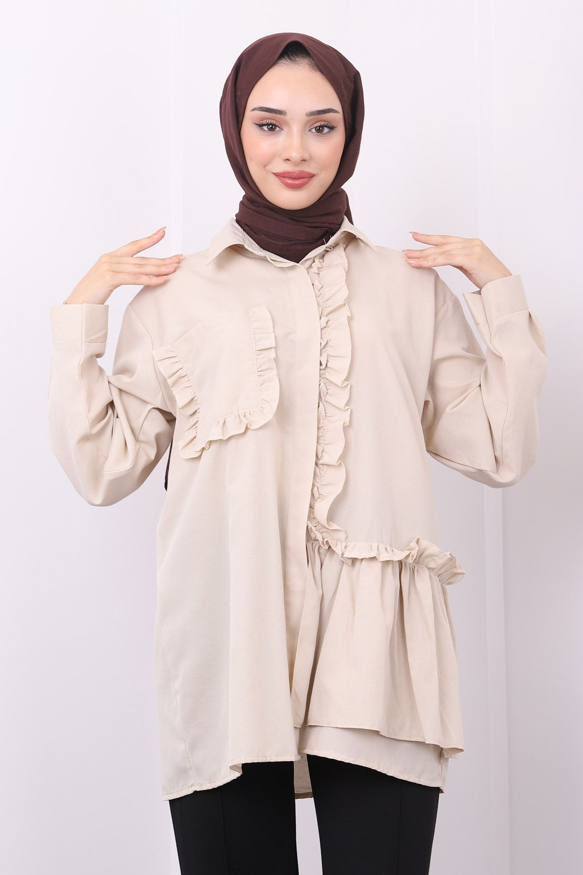 İmajButik-Ruffled and Stone Pocket Detailed Tunic 1