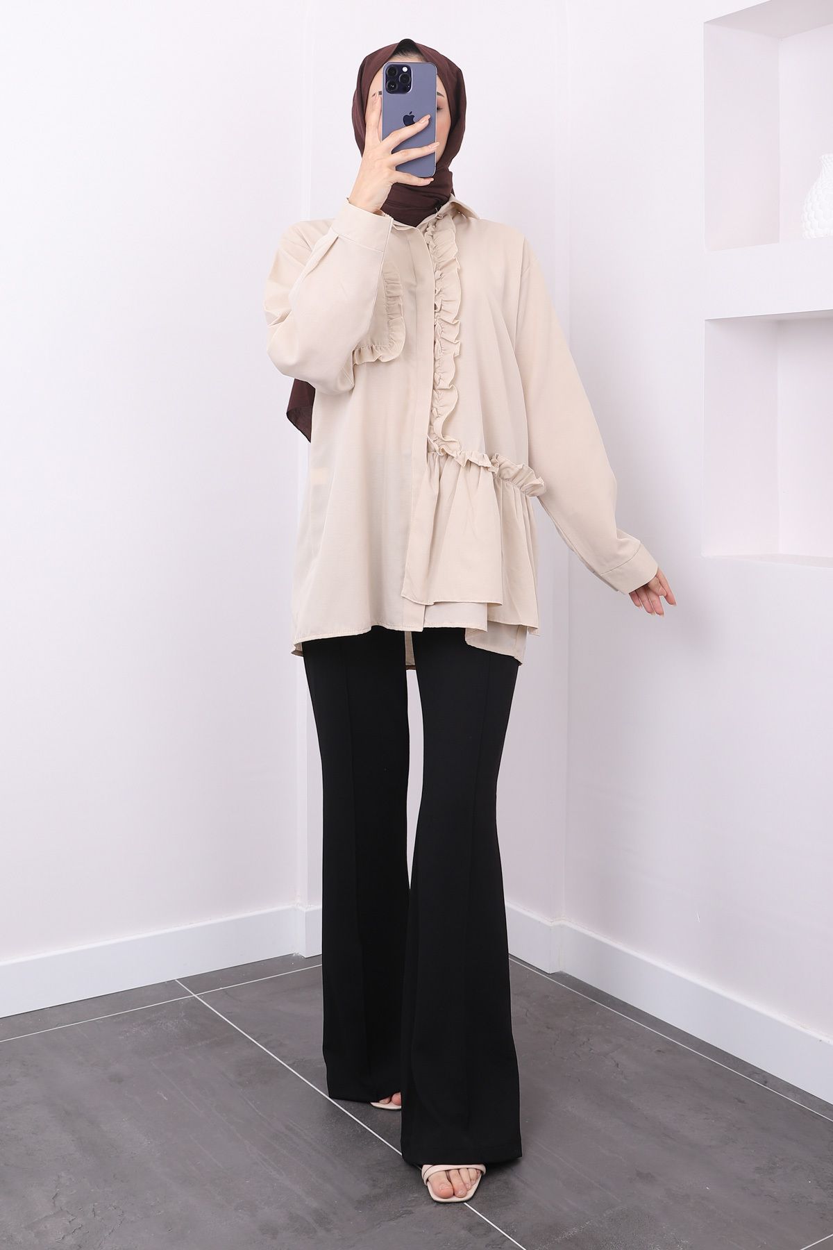 İmajButik-Ruffled and Stone Pocket Detailed Tunic 4