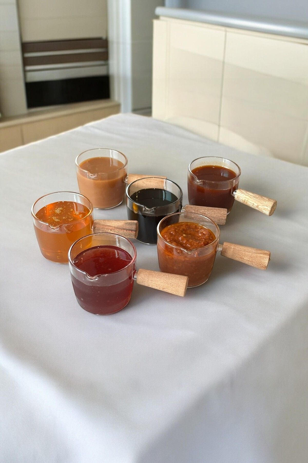 Carat Home-6-Piece Wooden Handle Mica Jam Sauce Bowl Tableware Presentation Breakfast Set - 80 ml 2