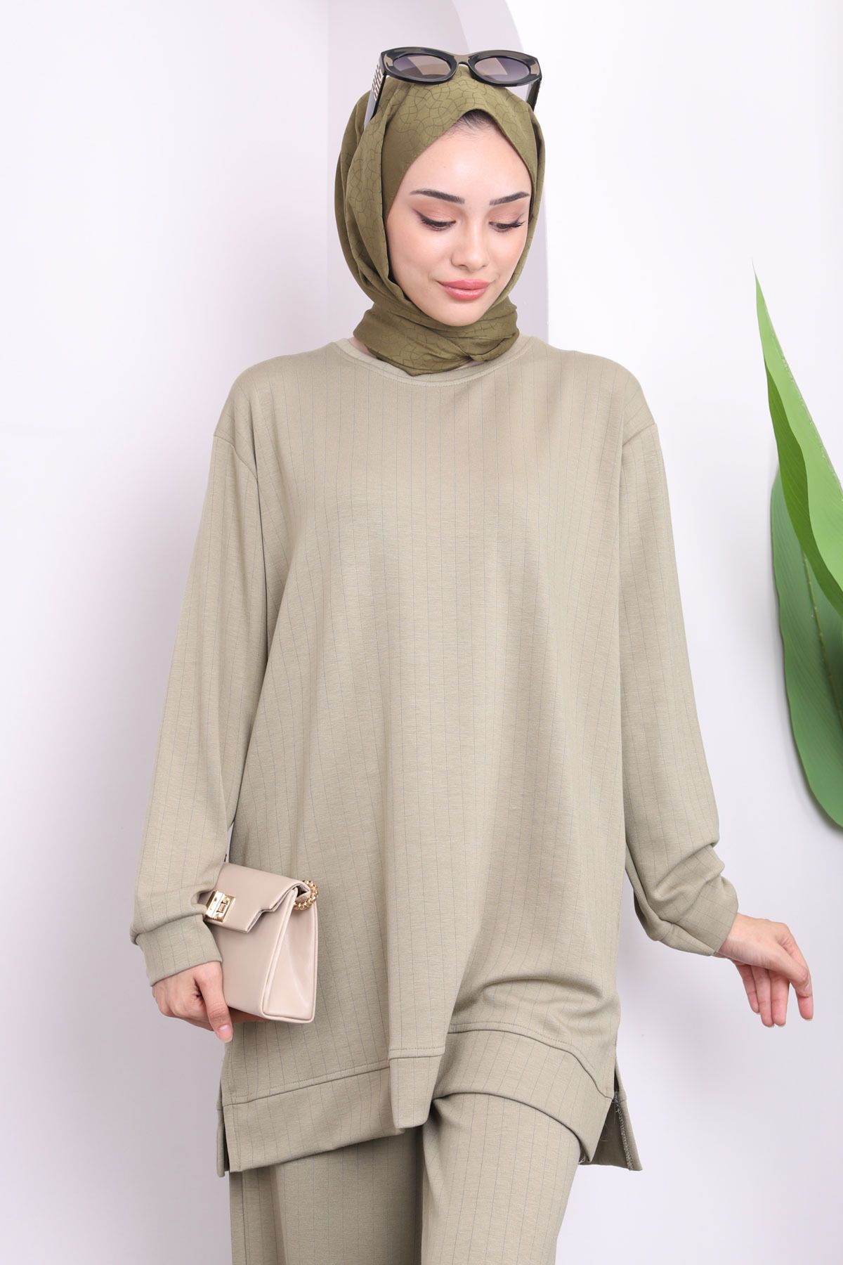 İmajButik-Khaki Crew Neck Tunic Trousers Set 2