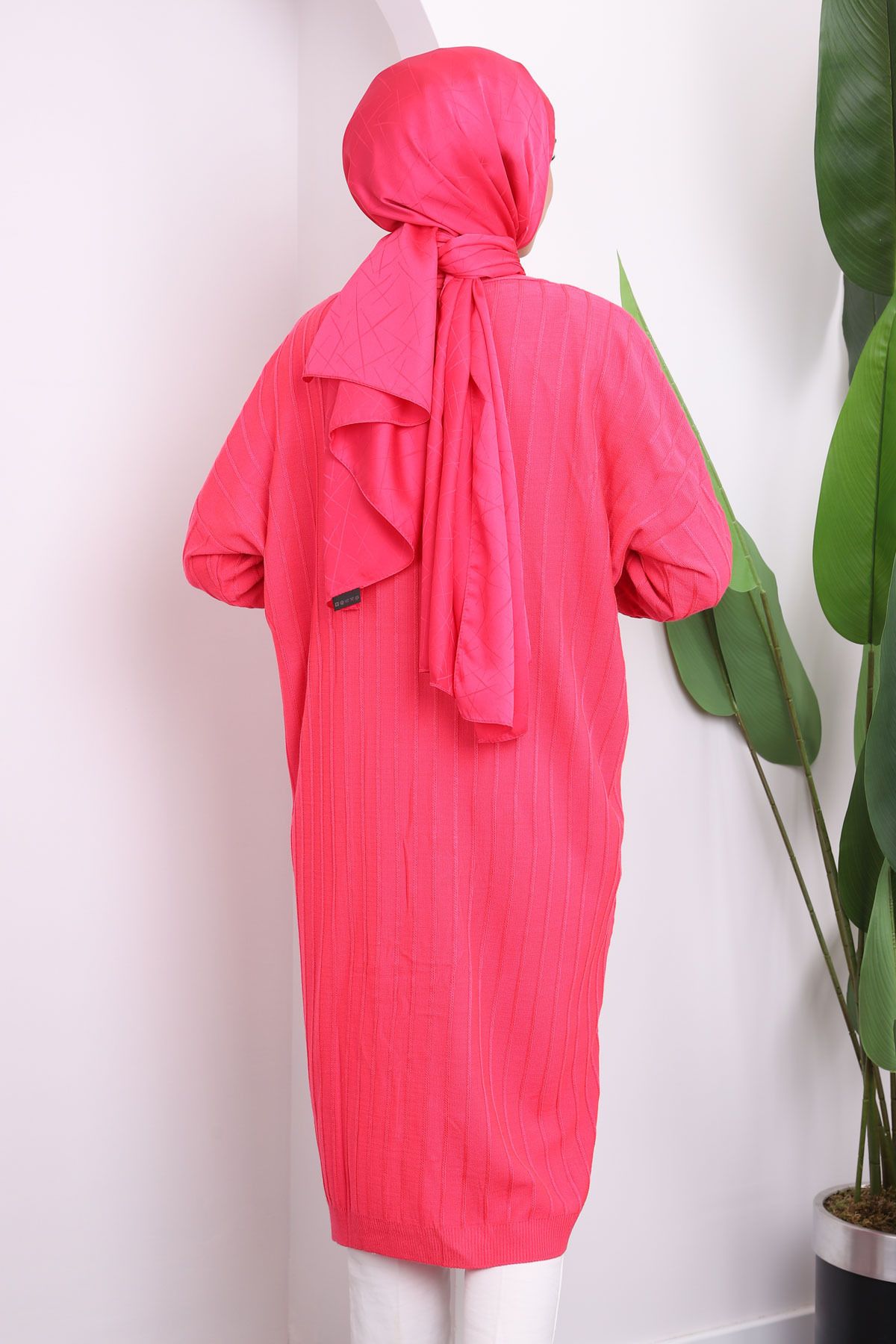 İmajButik-Fuchsia Buttoned Long Knitwear Mercerized Cardigan 4