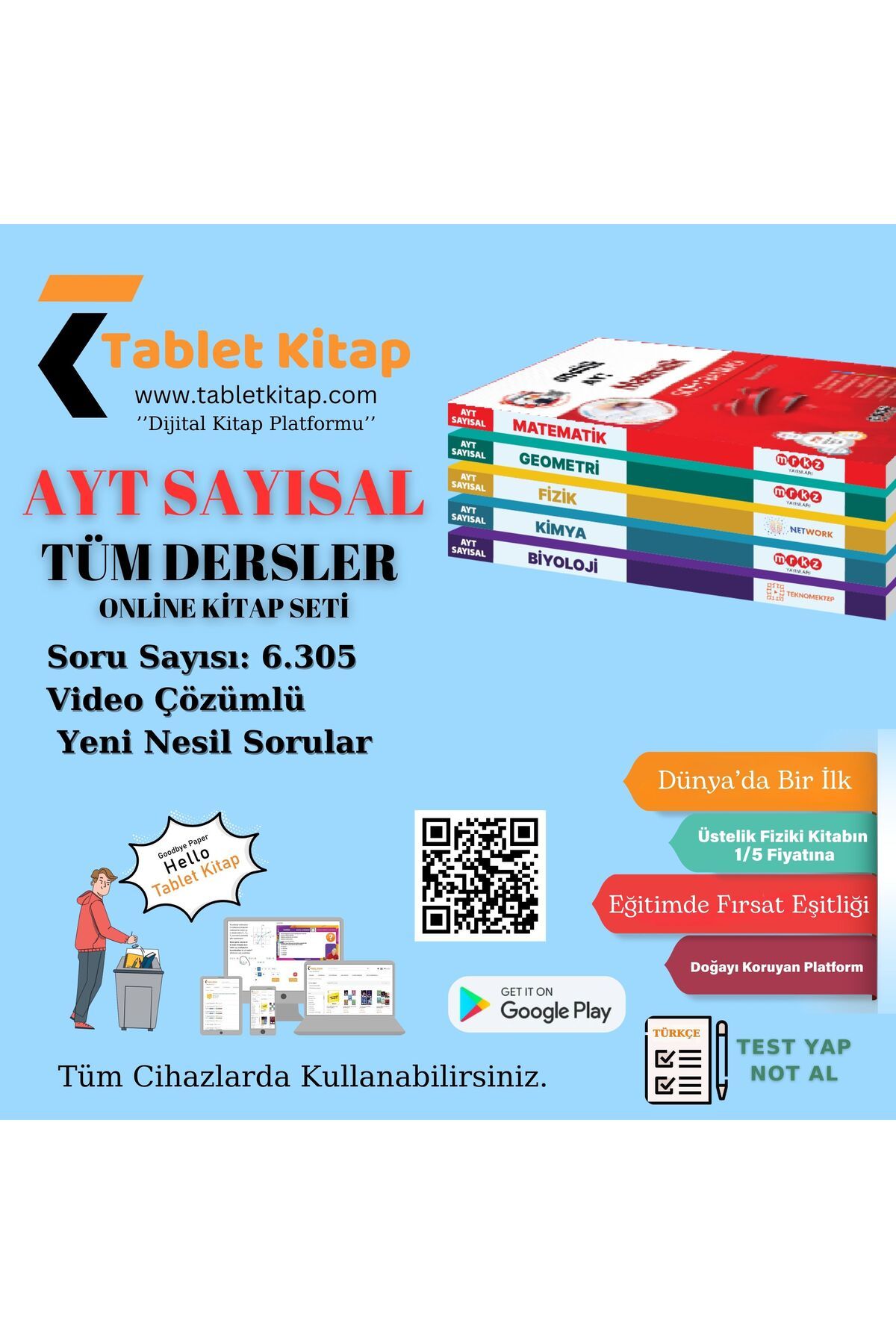 Tablet Kitap AYT Sayısal Tüm Dersler, Tamamı Video Çözümlü Online Kitap Seti, 6.305 SORU