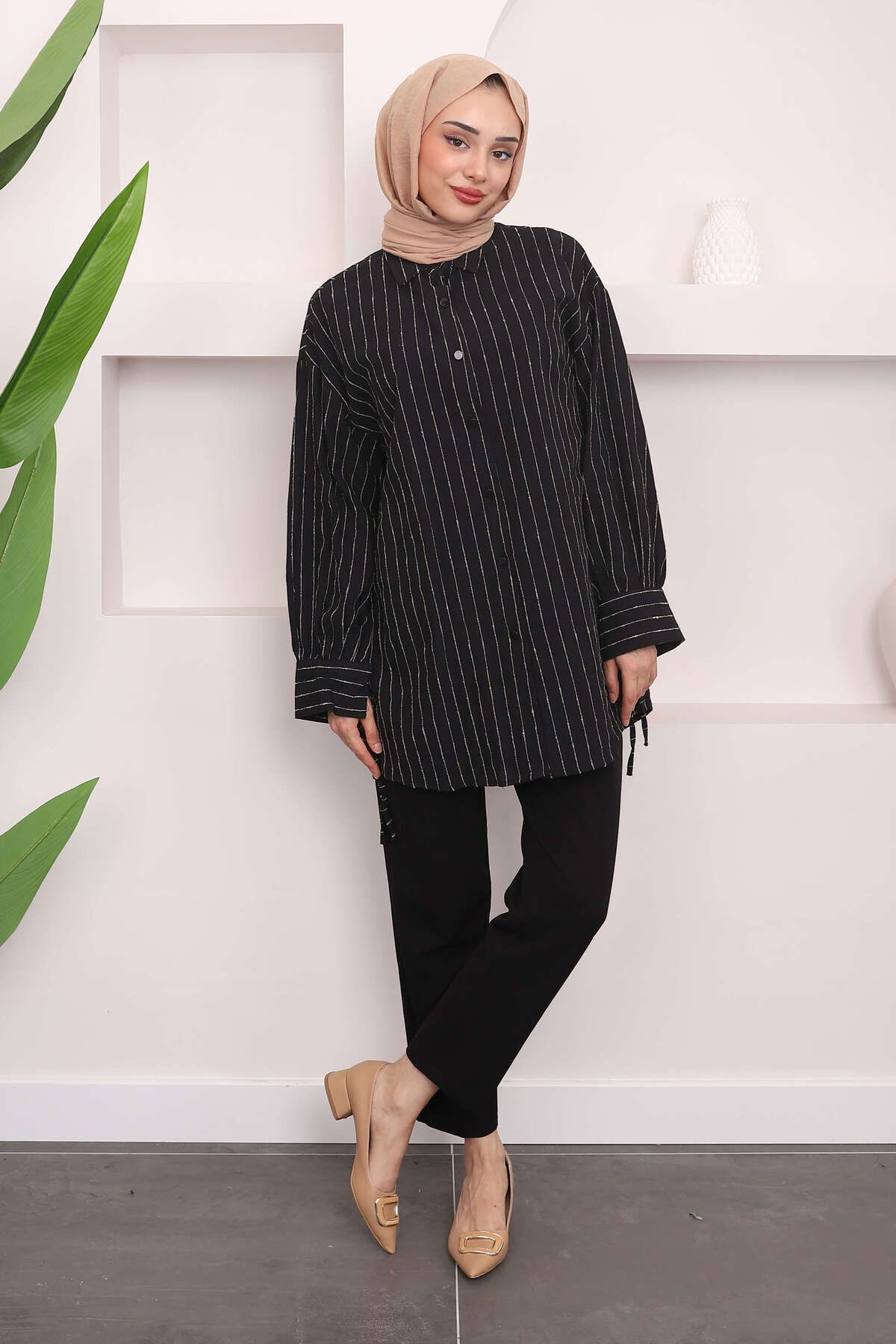 İmajButik-Linen Shirt - Black Striped Design 1