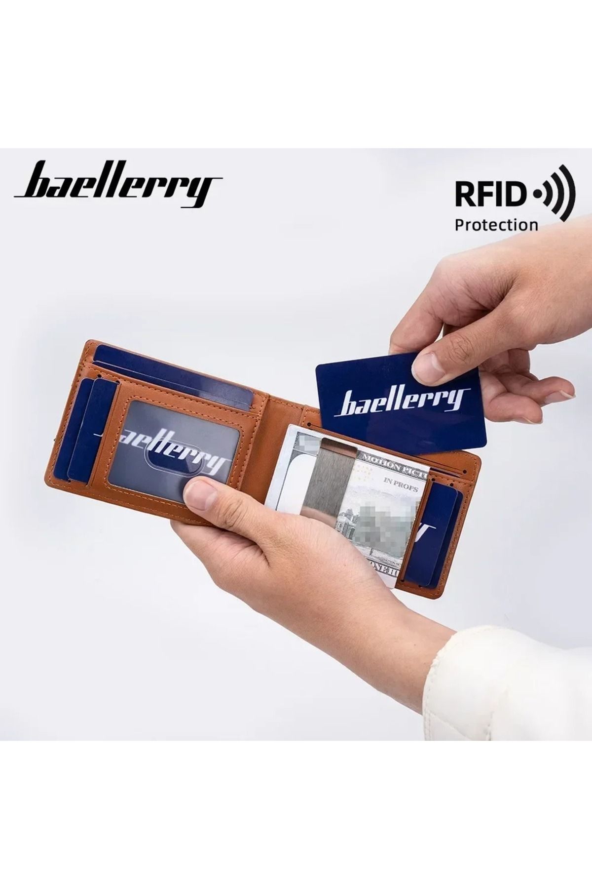 baellerry-حامل بطاقات للرجال باللون الأزرق الداكن - جلد مزدوج الطبقات، حماية RFID، محفظة متعددة البطاقات 2