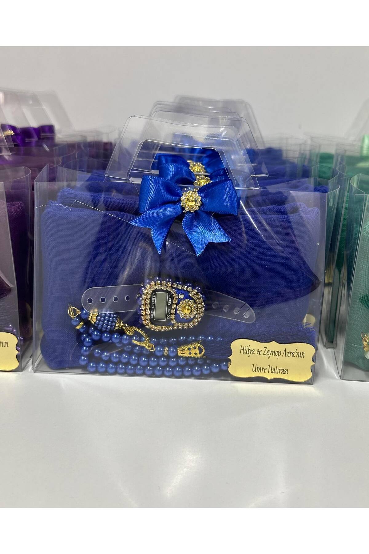 10-Pack Women Umrah, Hajj Gift Set, Cotton Gauze, Glass Pearl Rosary, Gemstone Zikirmatik