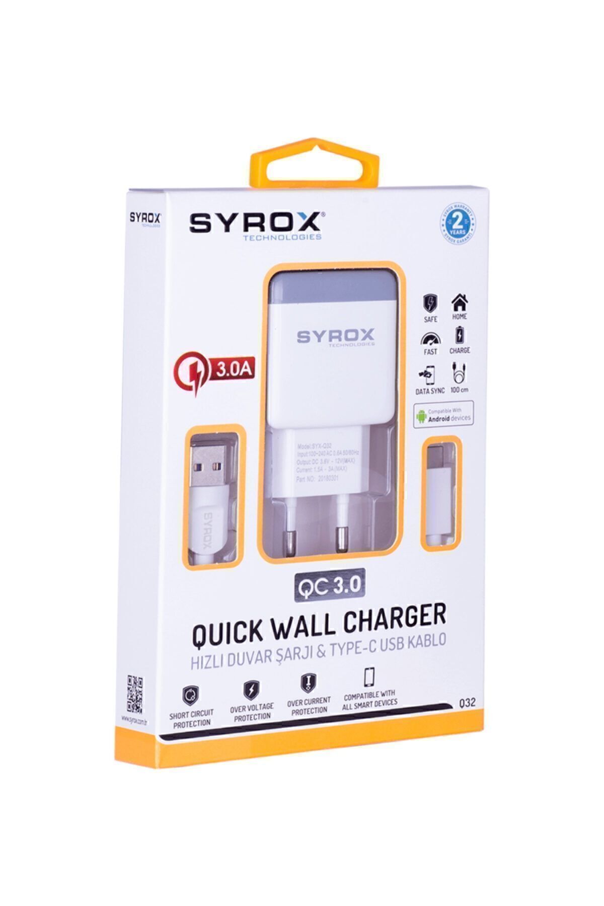 Syrox Android Uyumlu Hızlı Type-c Şarj Aleti Q32.