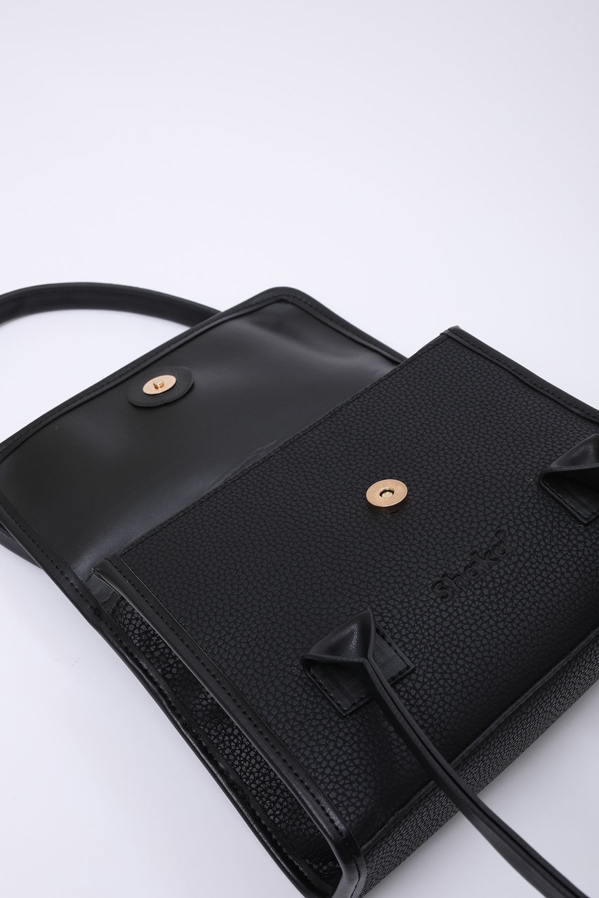 SHAKA-Black Shk178 Faux Leather, Single Compartment, Snap Fastener, Arm and Shoulder Bag 6