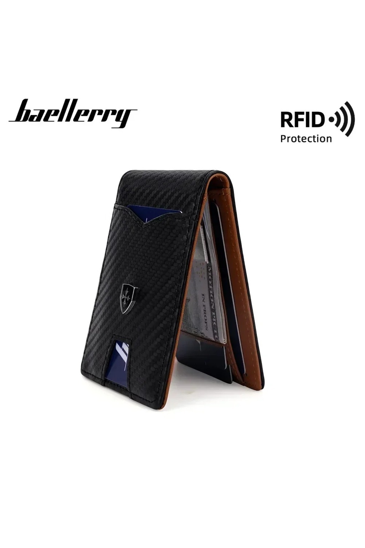 baellerry  Minimalist Rfid Koruma Çift Kat Deri Çoklu Kart Cüzdan Erkek Kartlık Siyah - Görsel 5