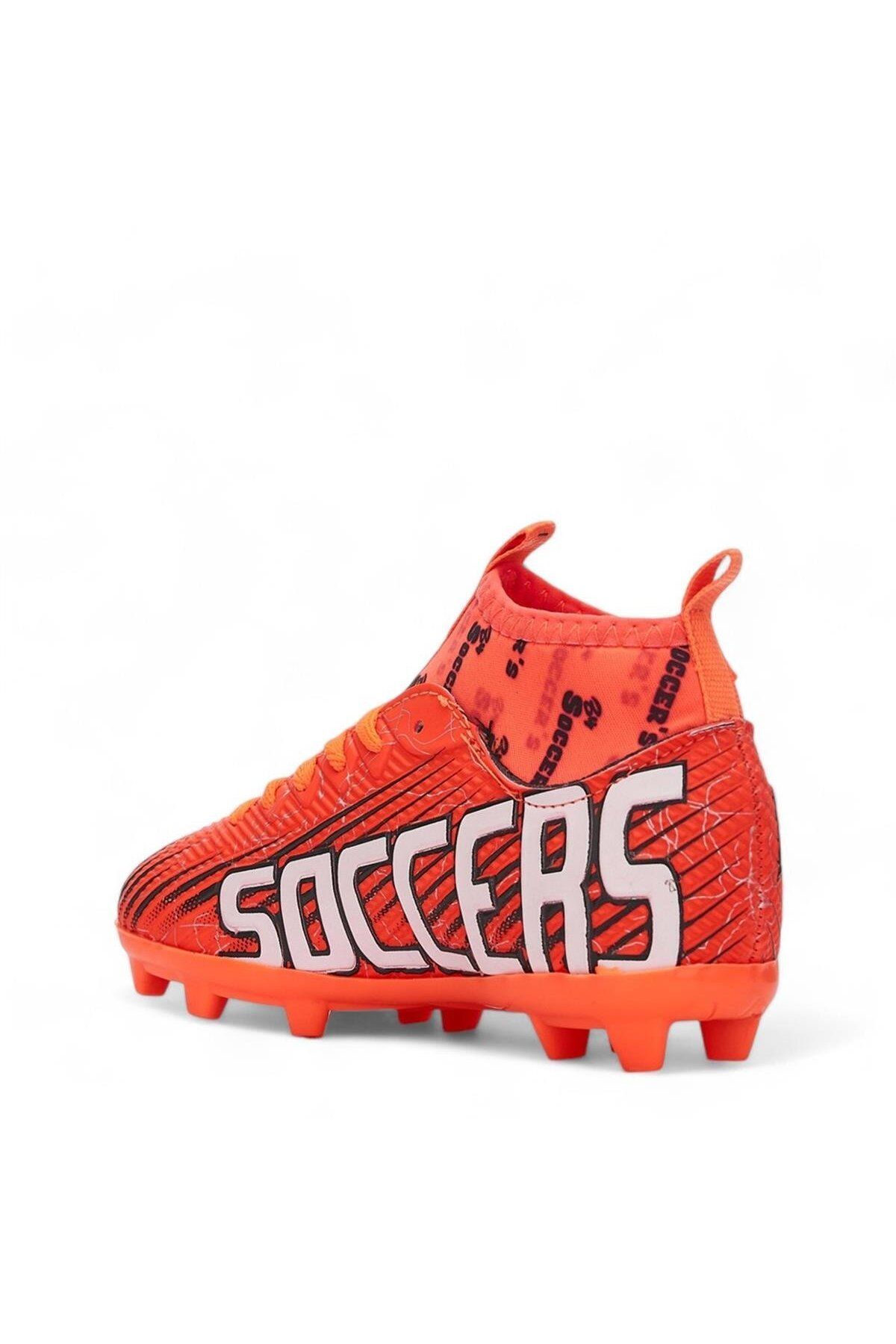 Walked-Grass and Artificial Grass Football Boots with 27-32 Orange White Socks 4