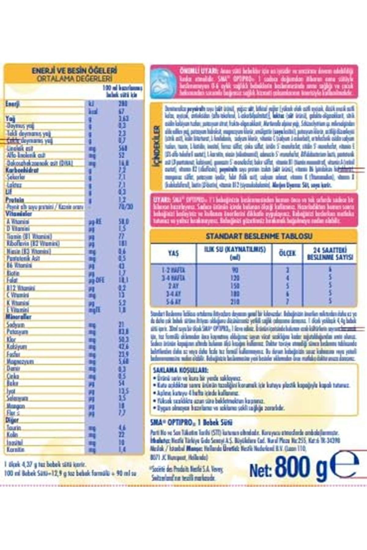 SMA Optipro 800GR No:1 Baby Milk (0-6 ماهه) (ست 2 عددی)