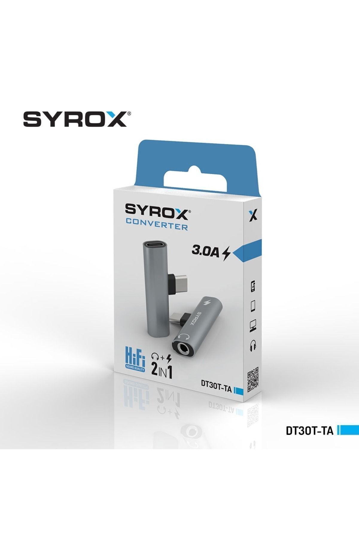 Syrox -C to Kulaklık ve Hızlı Şarj Girişi Çevirici (Type-C to Type-C & Aux) Splitter Adaptör HiFi 3.0A