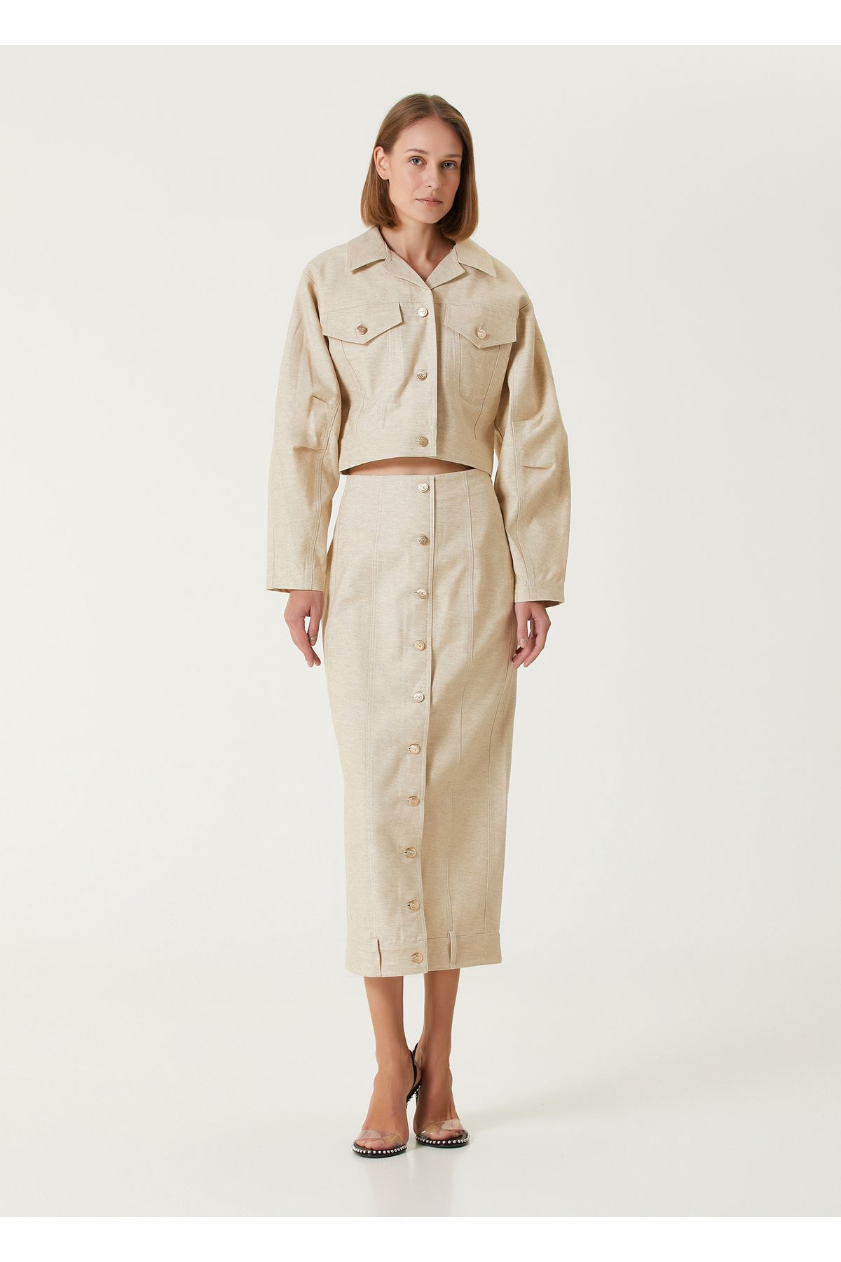 Cult Gaia-Lua Beige Midi Skirt Size: 4 1